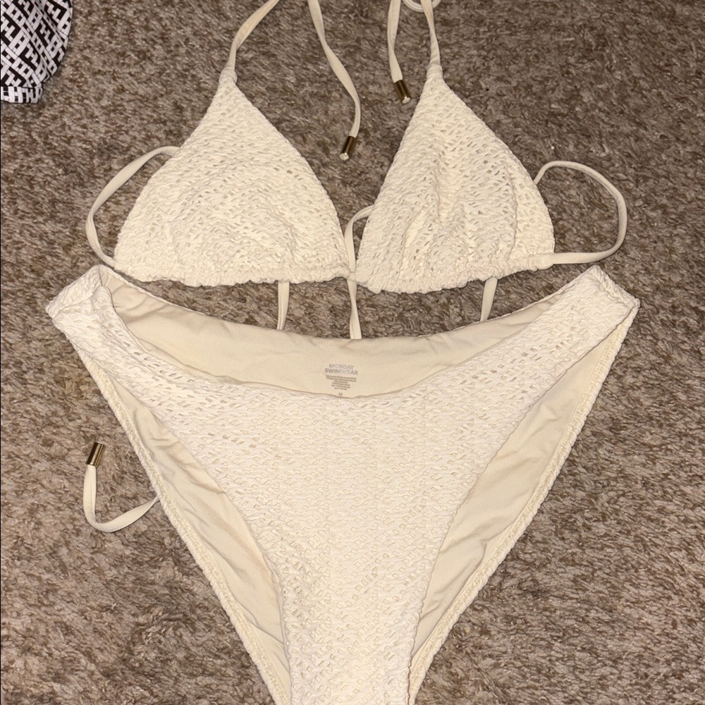 Monday Swimwear Cream Crochet Bikini Set medium